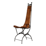 Chaise d'appoint en fer et cuir par Sido et François Thévenin, années 1980