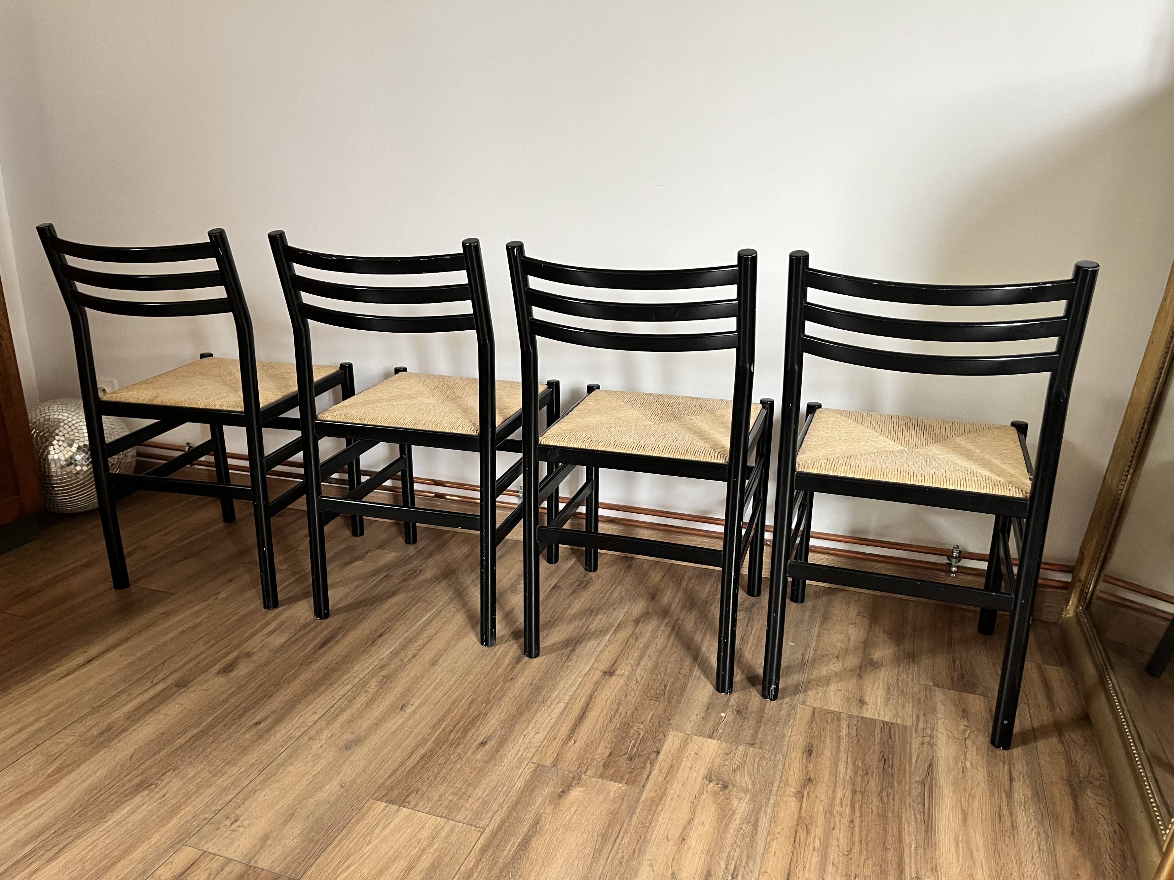 Set of 4 Italian black chairs 1970s