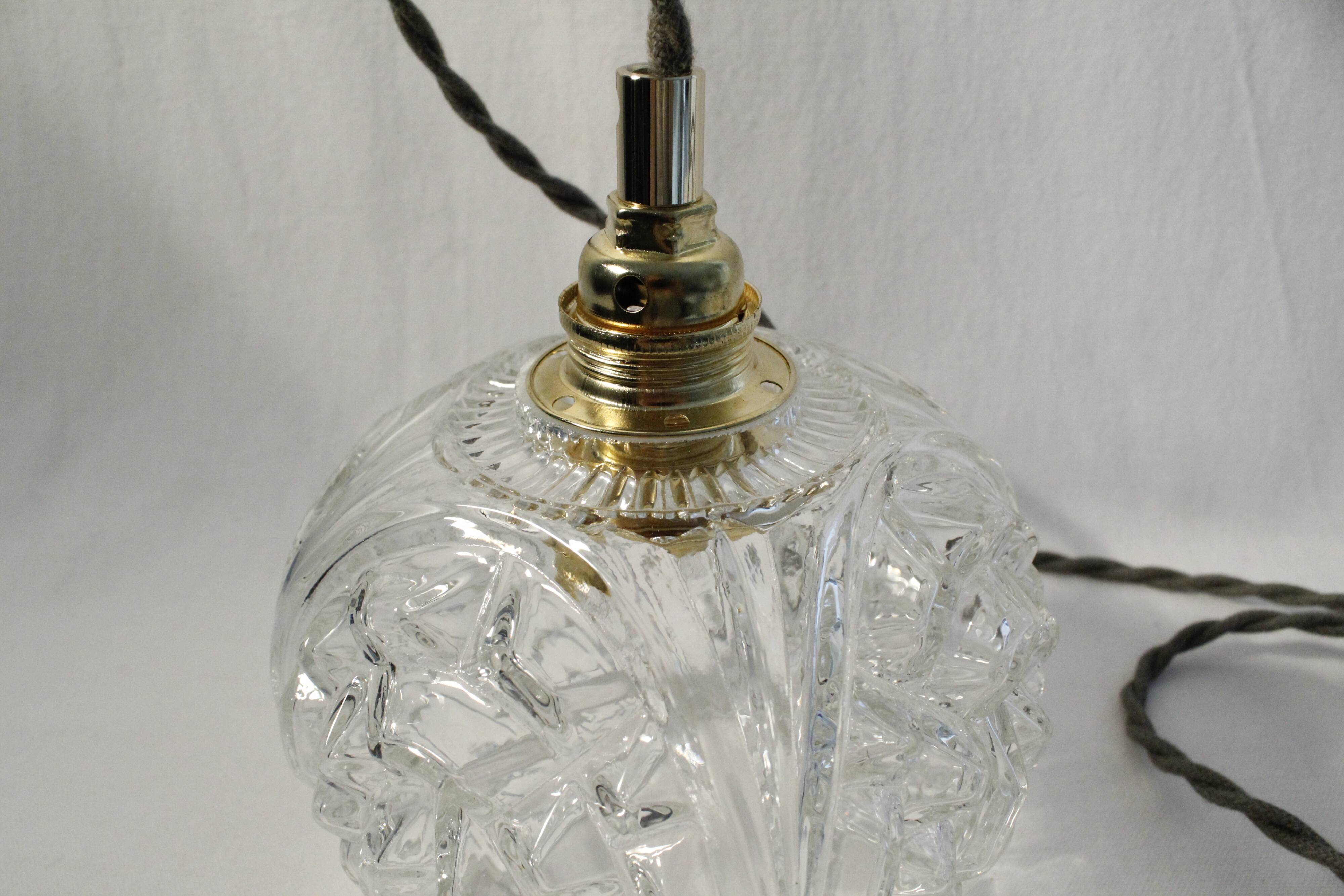 Baladeuse vintage globe verre clair ciselé - électrifié à neuf