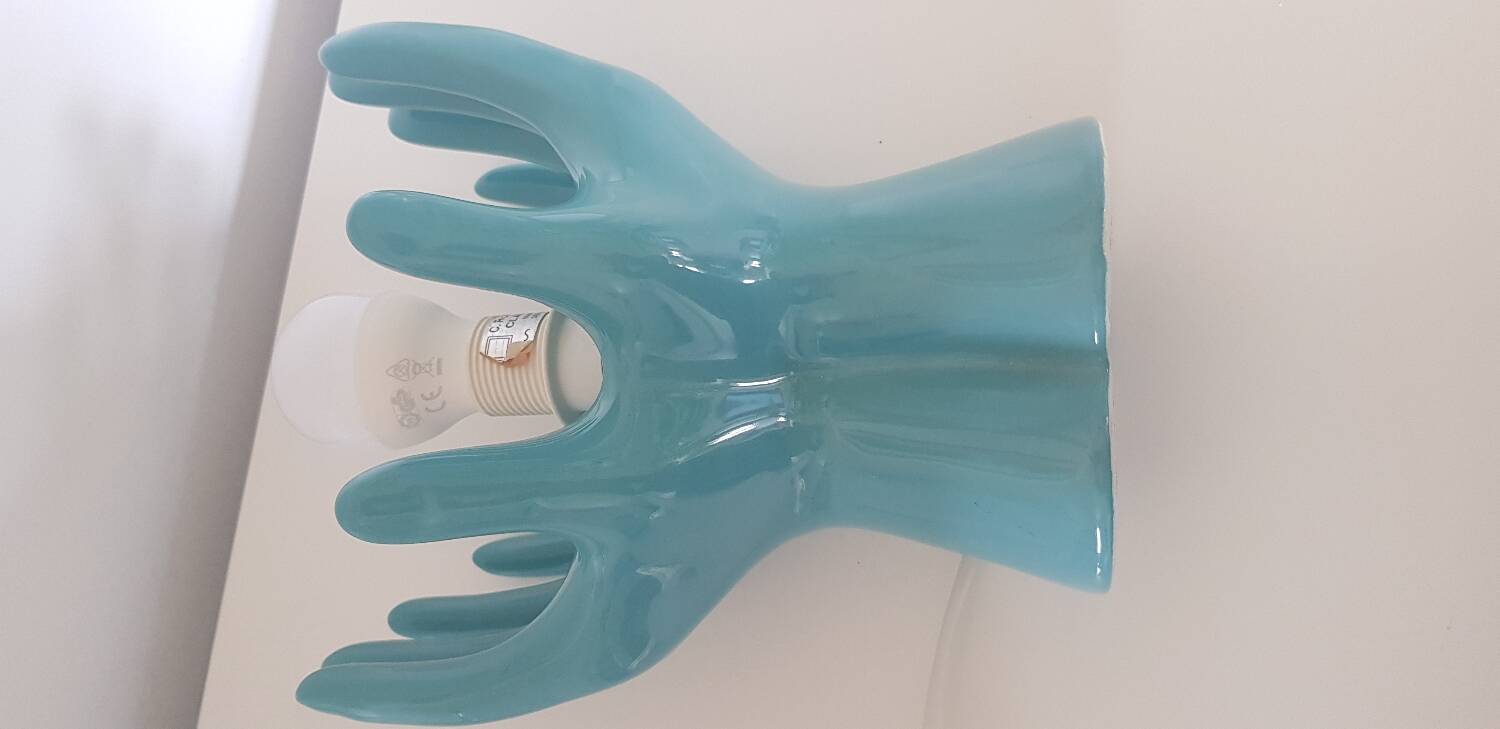 Ceramic and opaline lamp forming two hands, 1970s