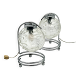 Stunning Pair of 70s Lamps in Chrome Metal and Crafted Glass Richard Essig Besigheim Design