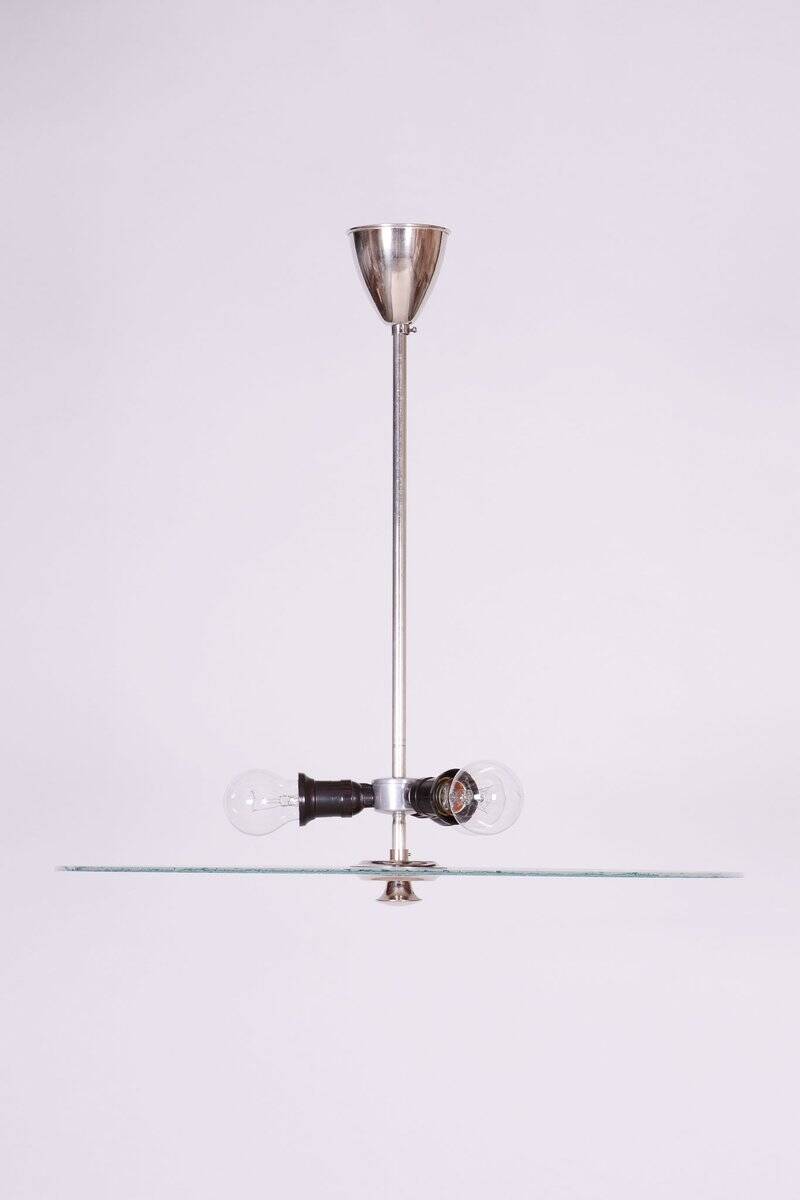 Czech Bauhaus Pendant in Chrome-Plated Steel and Milk Glass, 1930s
