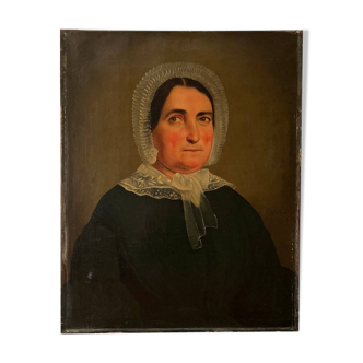 Peinture antique de portrait du 19ème siècle d'une belle femme