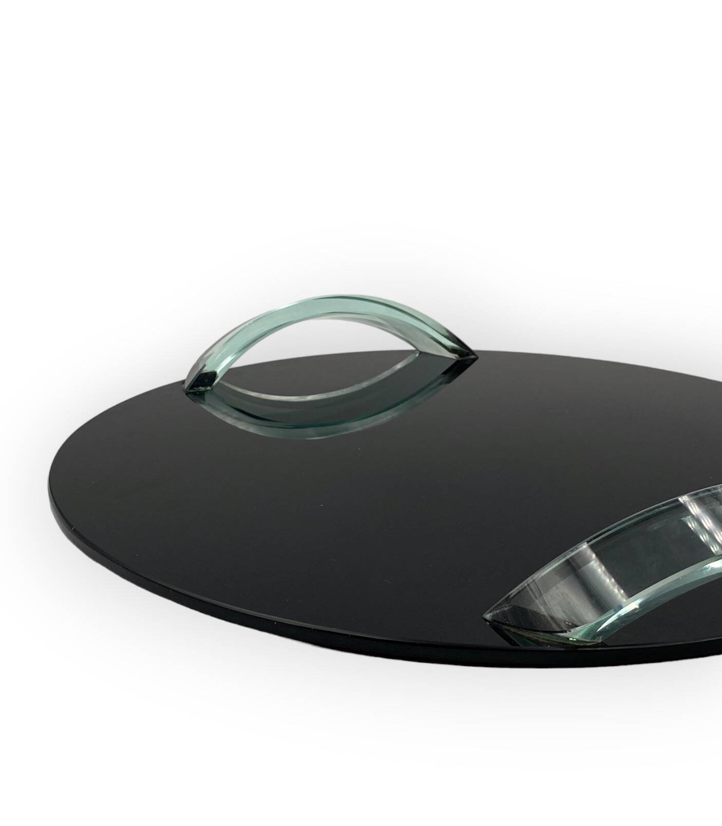 Hollywood regency black glass tray, Italy 1970s