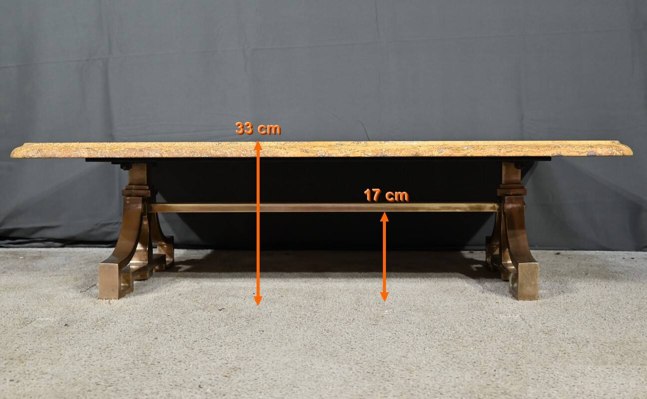 Brass and travertine coffee table, Art Deco period, 1930