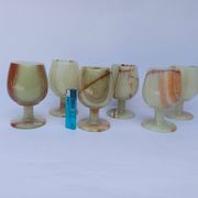 lot 6 verres à pied vin gobelet en pierre albâtre verte