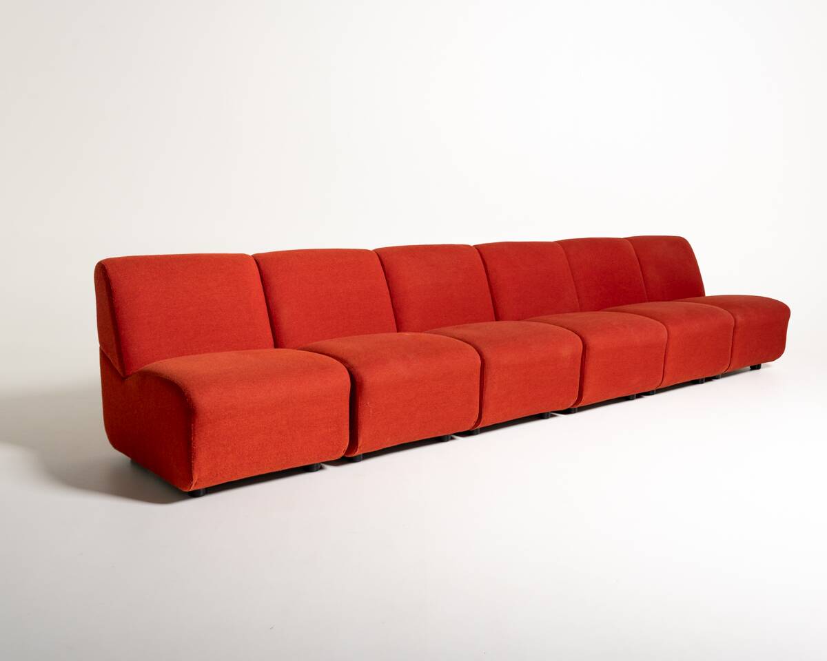 Modular Sofa in Red Fabric, Italy, 1970s