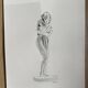 Painting signed watercolor monochrome sepia study statue “la Frileuse de Houdon”