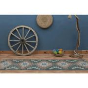 1970s Vintage Turkish Handmade Wool & Cotton Green Runner Rug  73x291