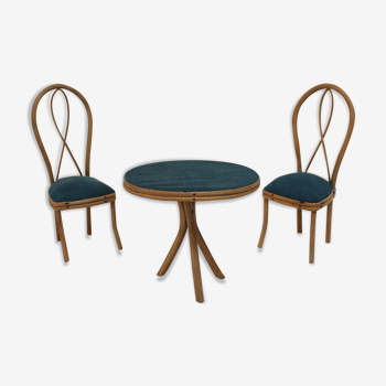 Rattan doll table and chairs