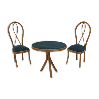 Rattan doll table and chairs