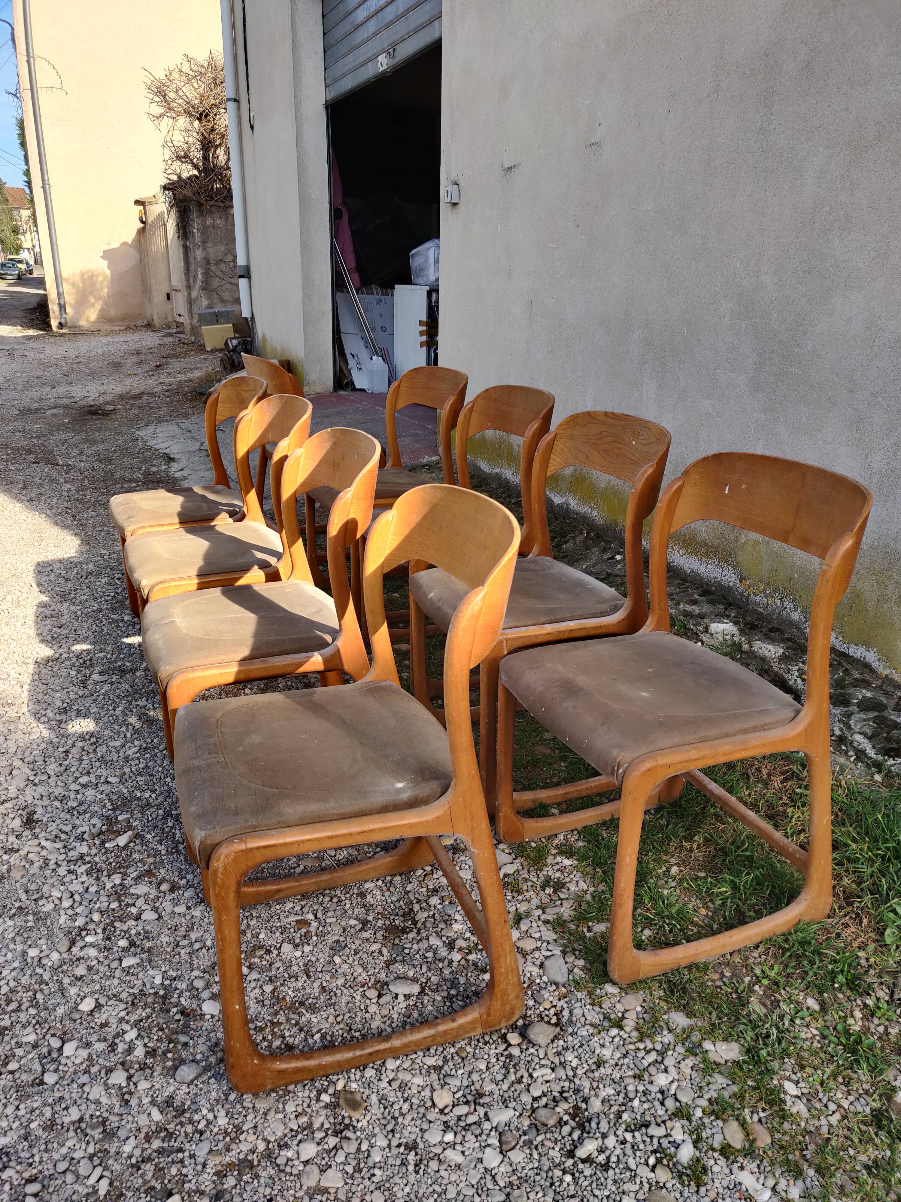 Set of 10 baumann chairs model sled 60s