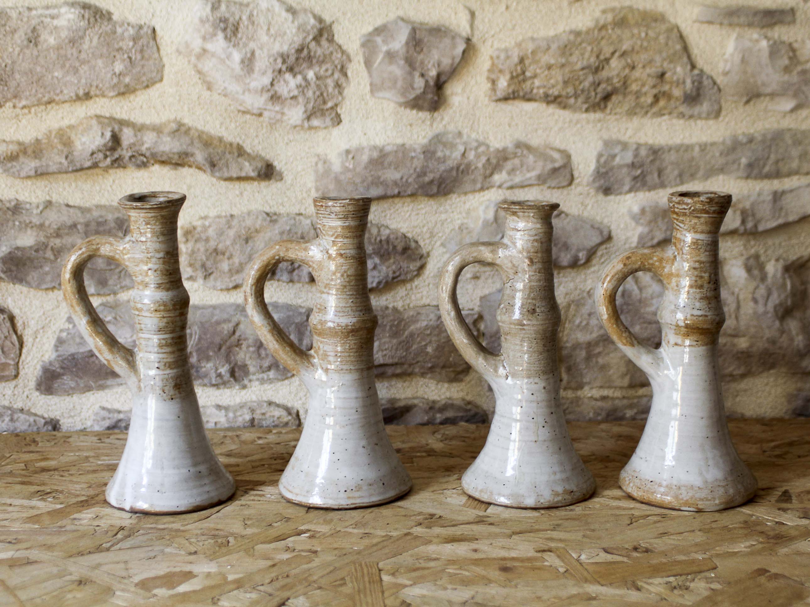 Set of 4 stoneware candle holders Pierre Lion - Puisaye