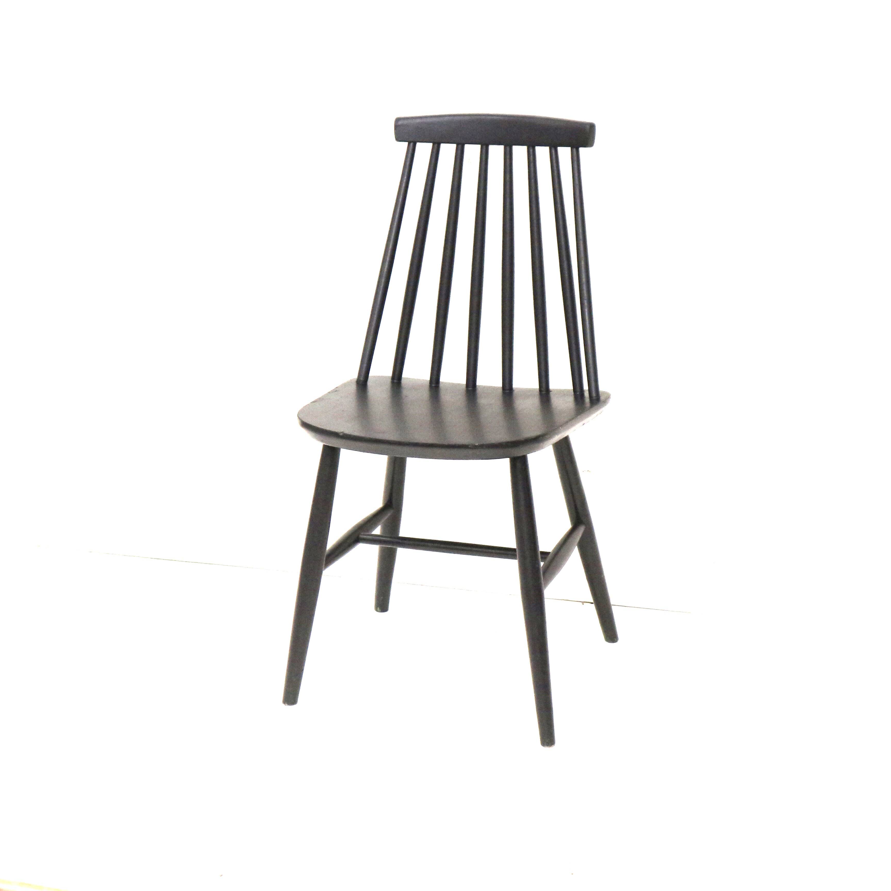 Vintage matt black slatted chair from the 60s