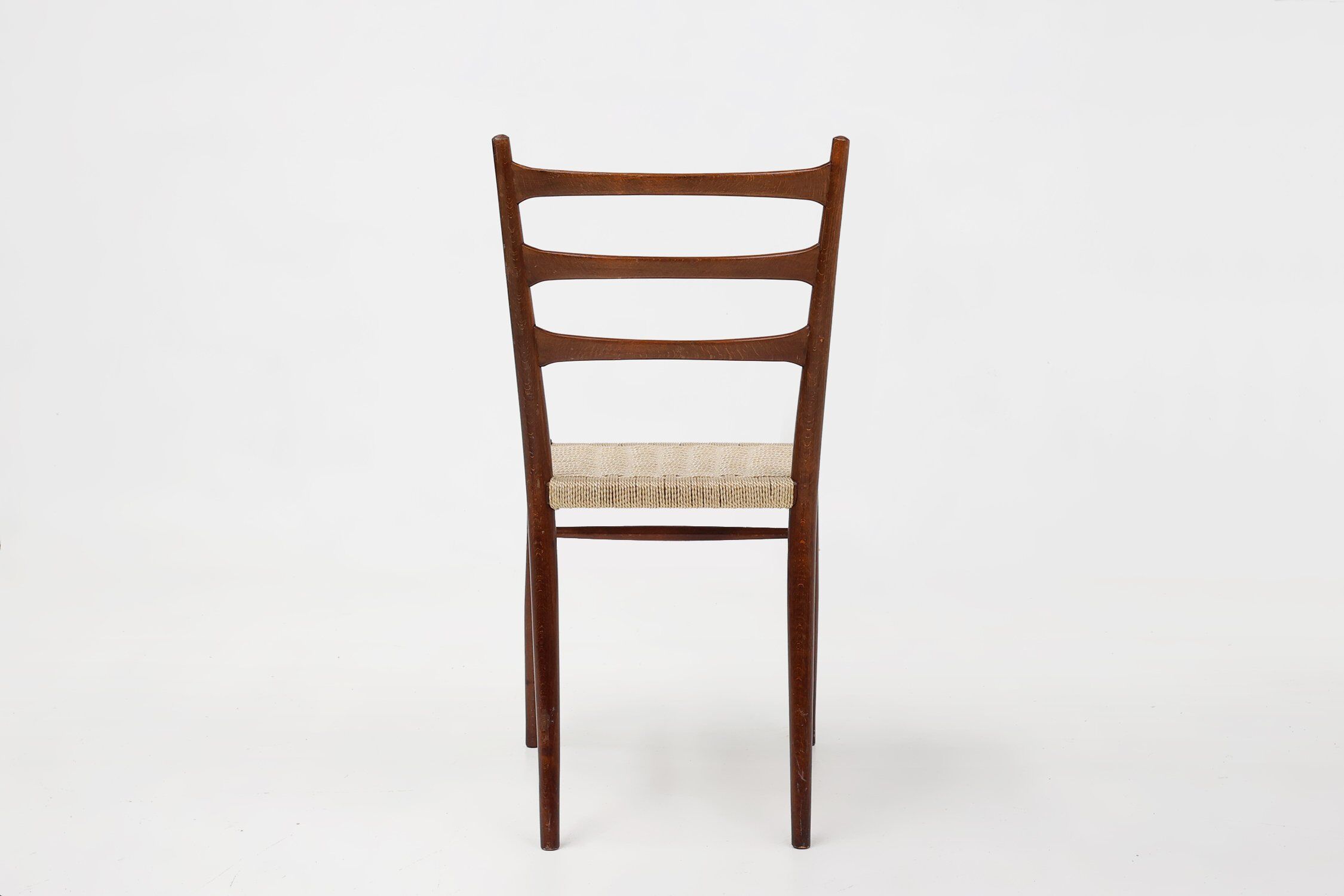Set of Belgian Teak Dining Chairs with Braided Rope Seat, 1960s