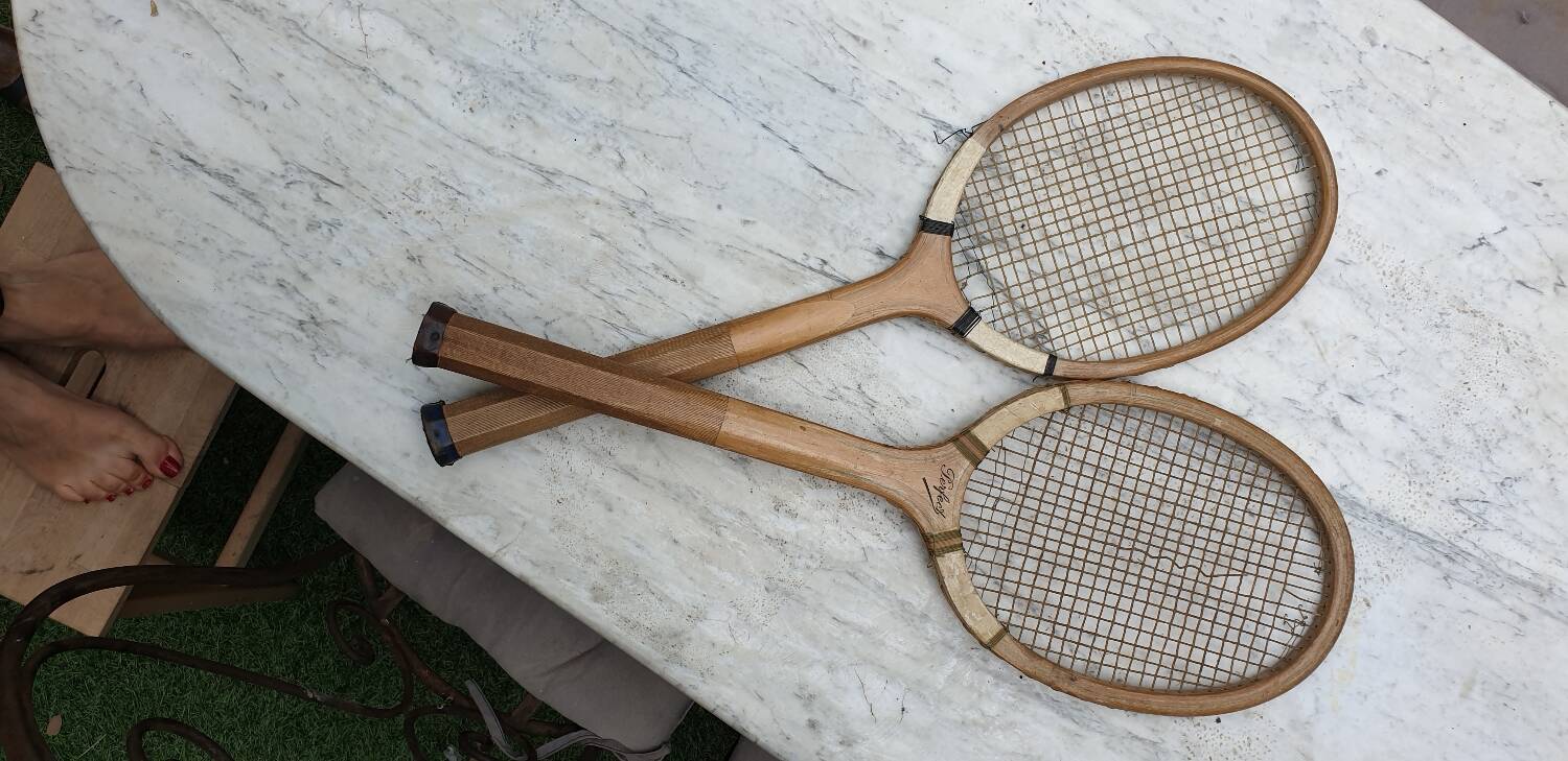 Pair of old tennis rackets circa 1930