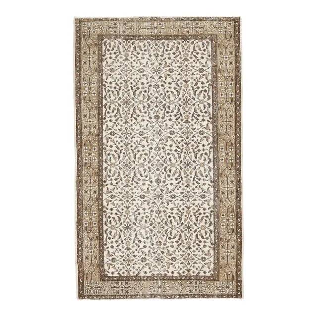 Vintage Turkish Oushak Handmade Wool Cotton White Area Rug 119x202