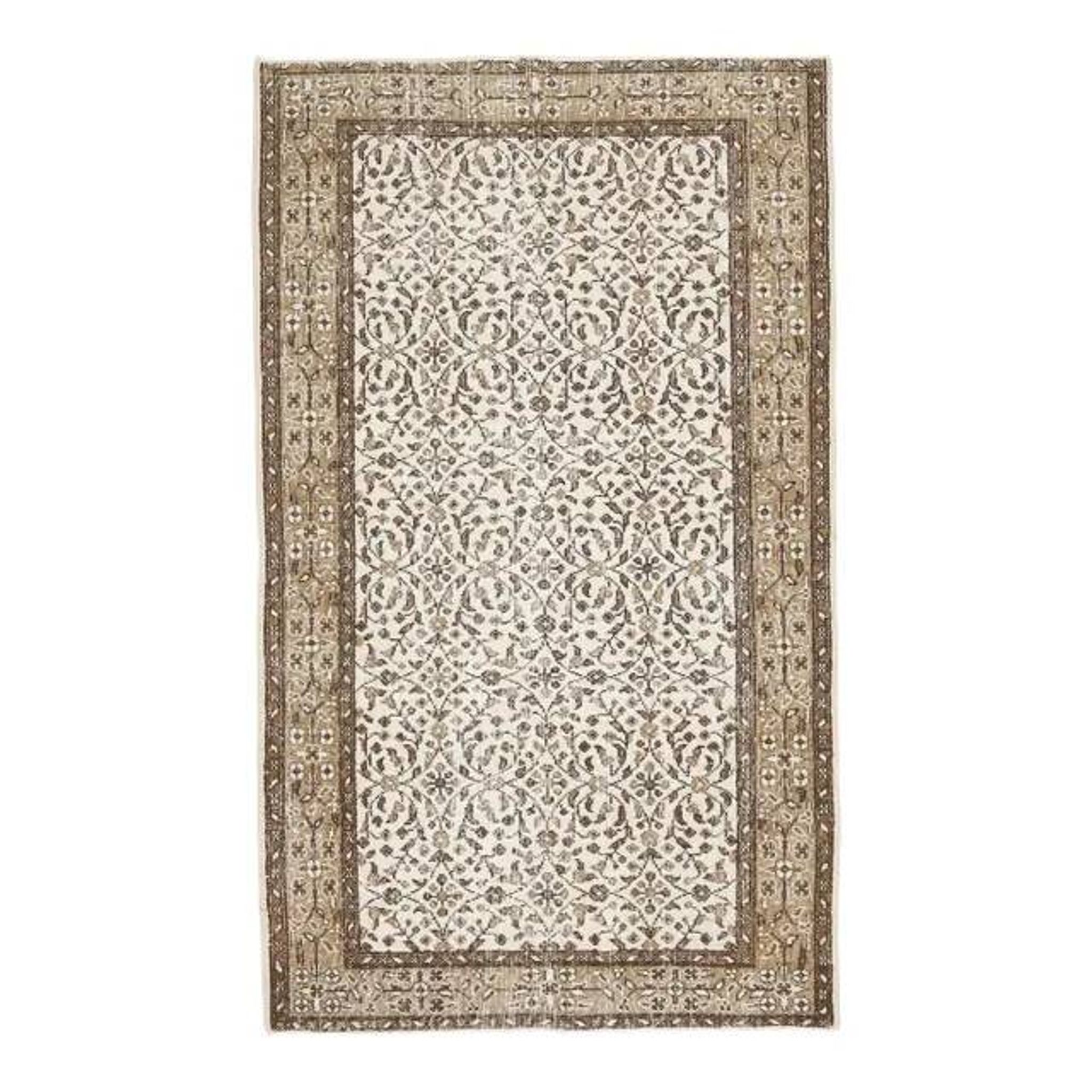 Vintage Turkish Oushak Handmade Wool Cotton White Area Rug 119x202