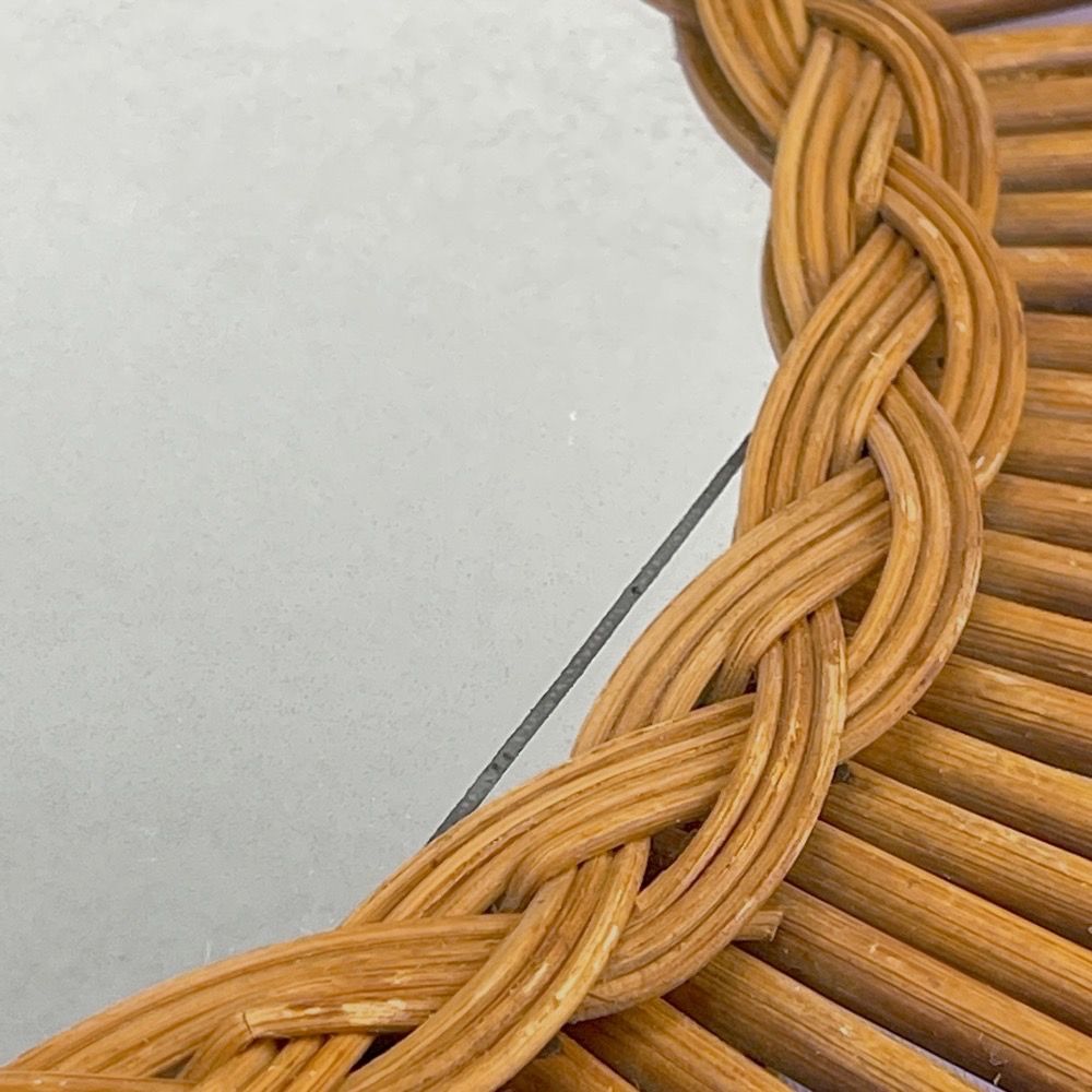 Sun mirror with starry frame wood and wicker 70s
