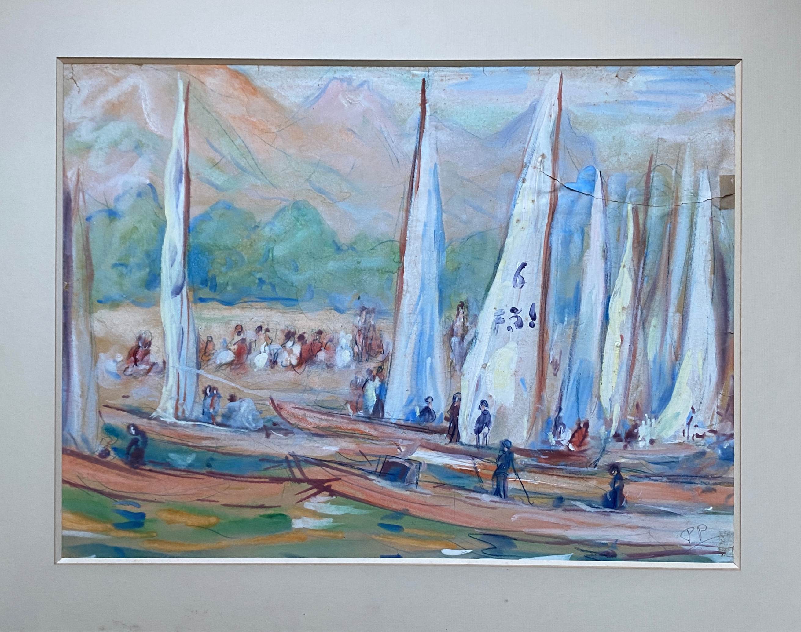 Large painting Gouache by Paul PAQUEREAU (1871-1950) "The Regattas"
