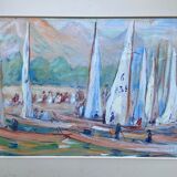 Large painting Gouache by Paul PAQUEREAU (1871-1950) "The Regattas"