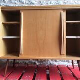 Vintage storage cabinet sliding doors feet compass