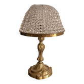 Ancien Lampe Boudoir Art Nouveau Laiton Doré Pampille Verre XIXème