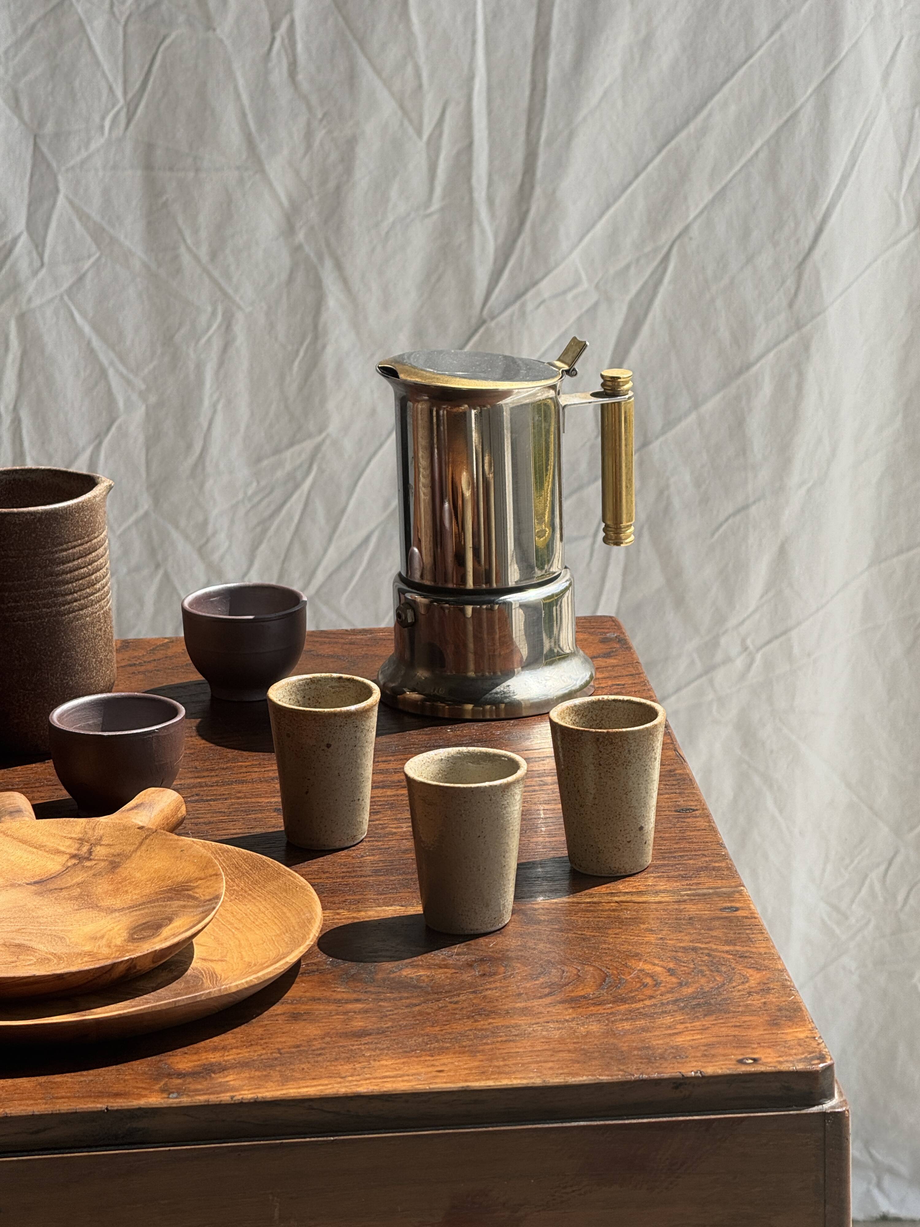 Small silver and gold Italian coffee maker Alpu-F Puppieni in stainless steel