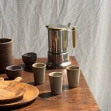 Small silver and gold Italian coffee maker Alpu-F Puppieni in stainless steel