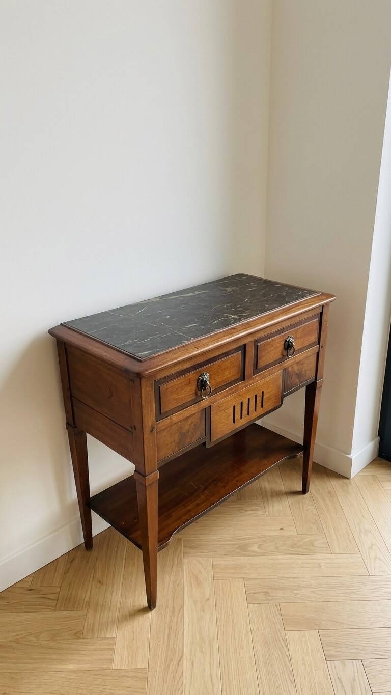Antique console with marble top – hidden drawers – around 1900