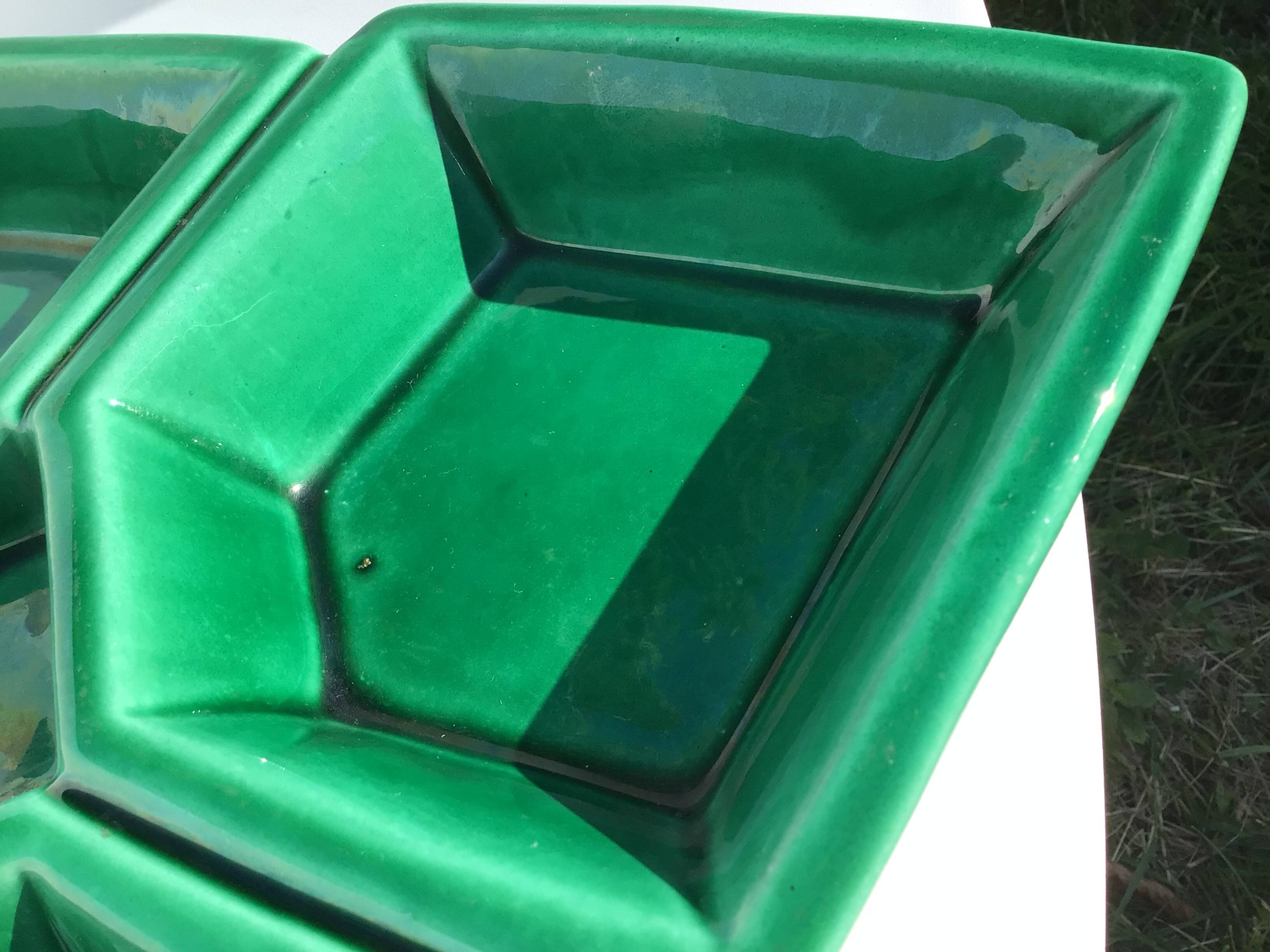 60s earthenware diamond-shaped compartmentalized dish