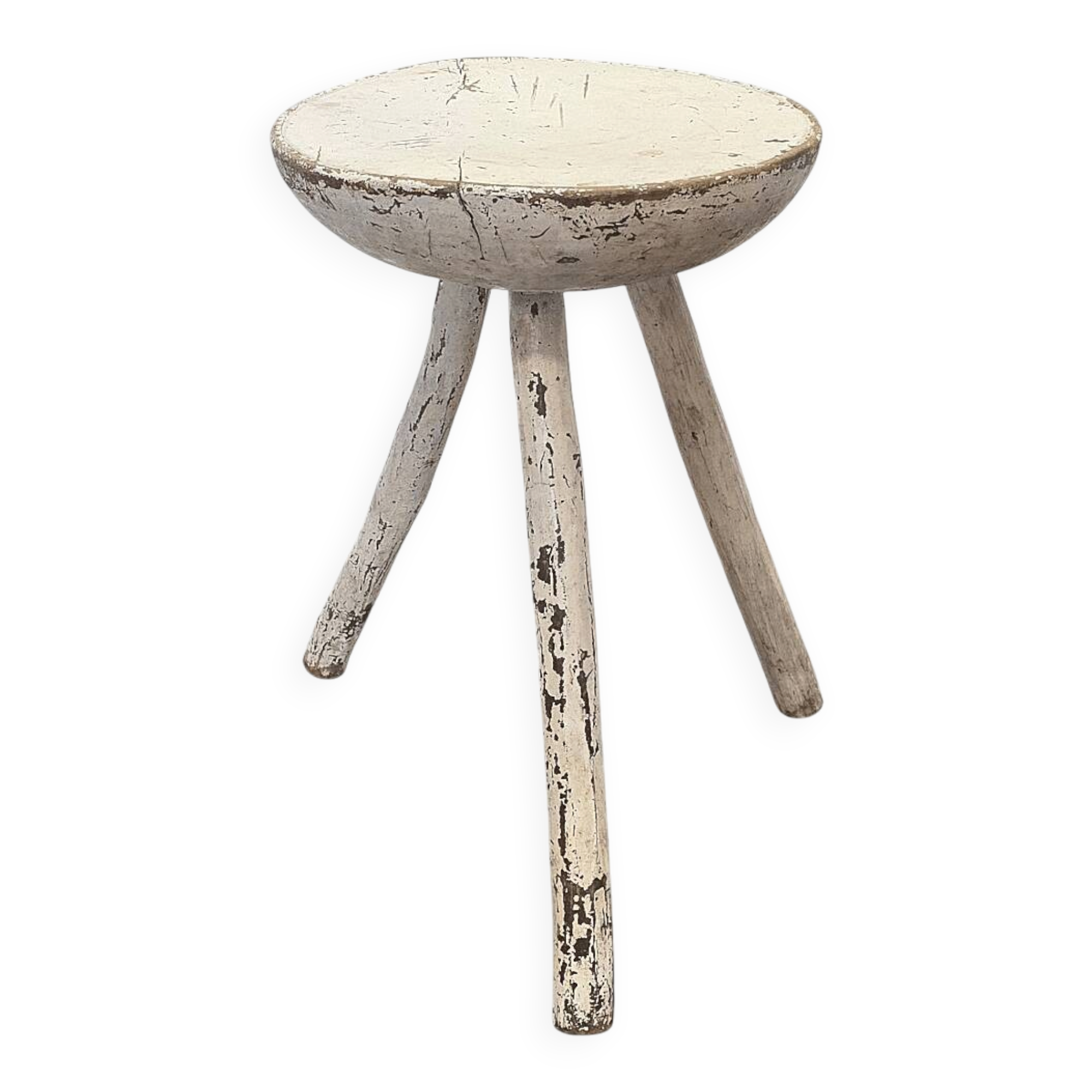 Antique French Milk Stool Painted White, early 1900s