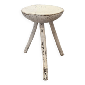 Tabouret à lait français ancien peint en blanc, début des années 1900.