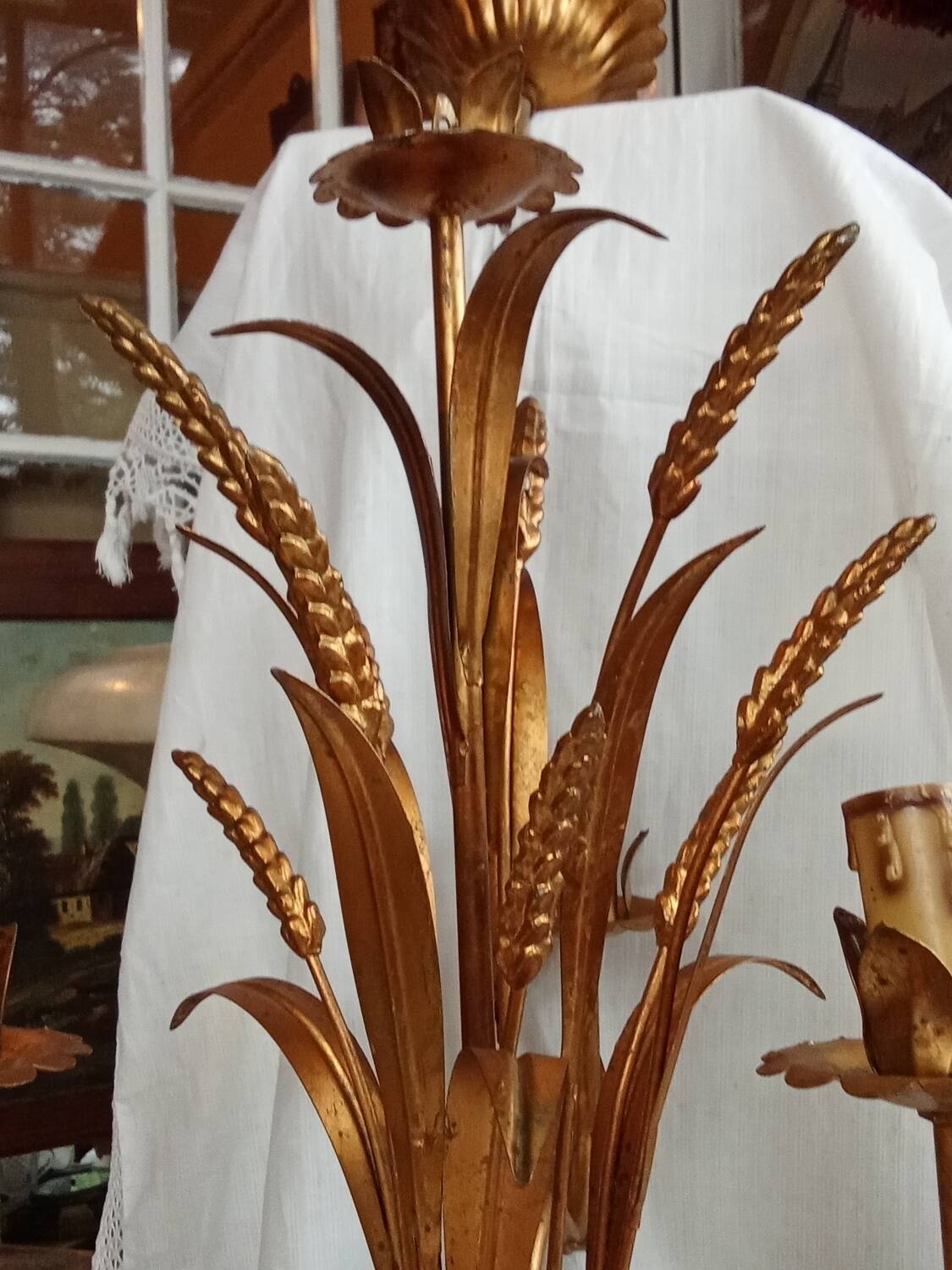 Vintage chandelier wheat sheaf gold metal