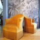 Pair of mustard velvet toad armchairs