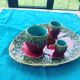 Set of art nouveau slurry consisting of a large dish and 3 small collector's jars