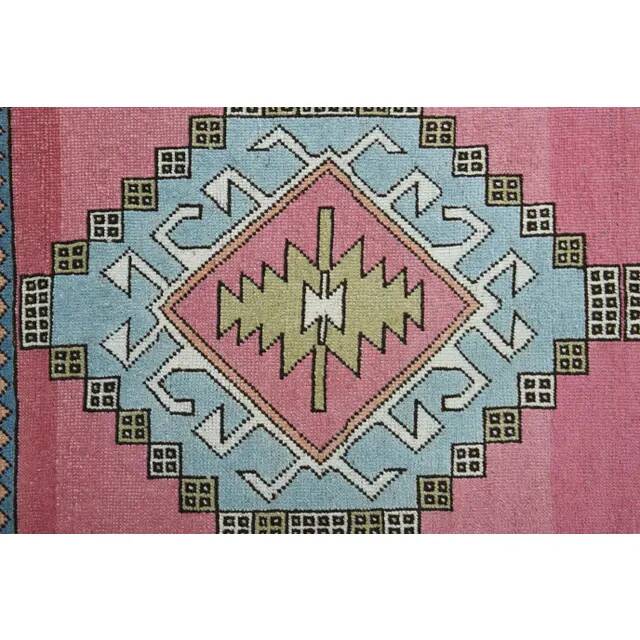 1970s vintage Turkish hand-knotted wool cotton pink area rug 128x208