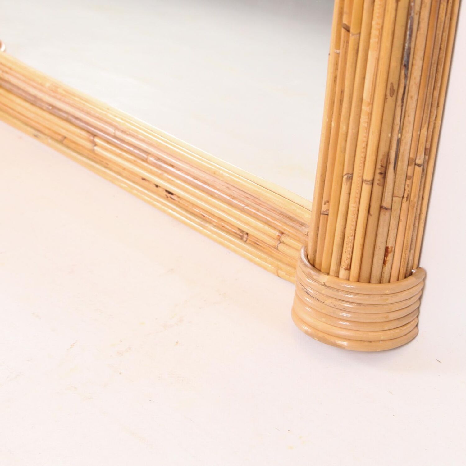 Double illuminated coconut/palm rattan mirror