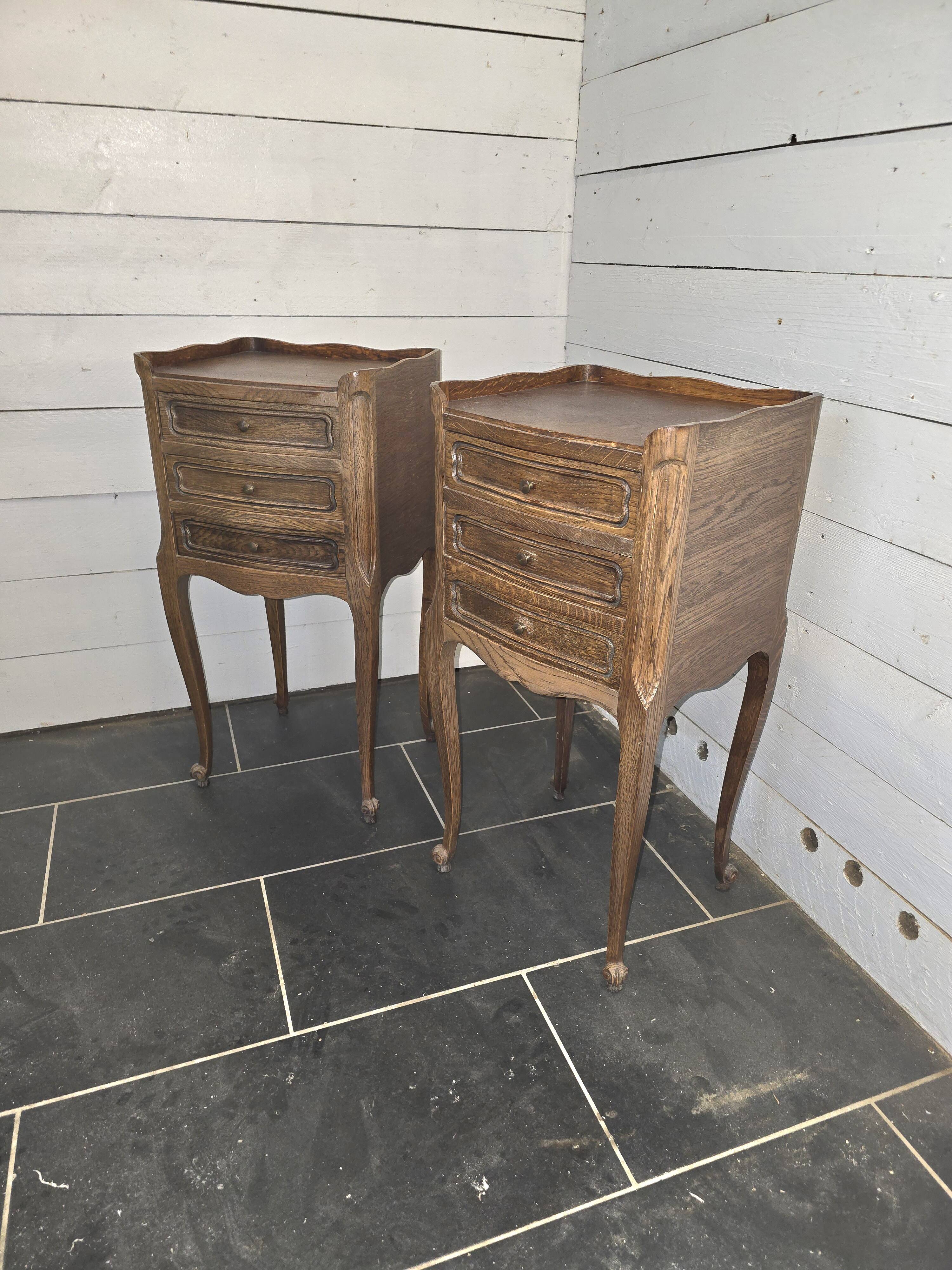 Pair of Louis XV style bedside tables in oak