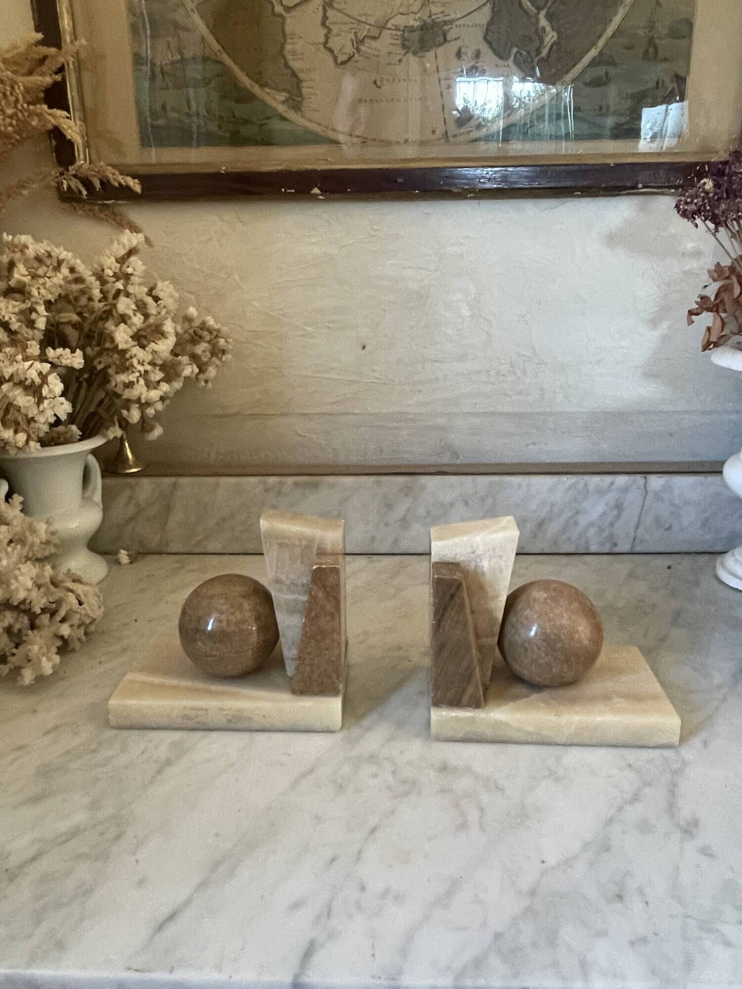 Pair of marble and onyx bookends