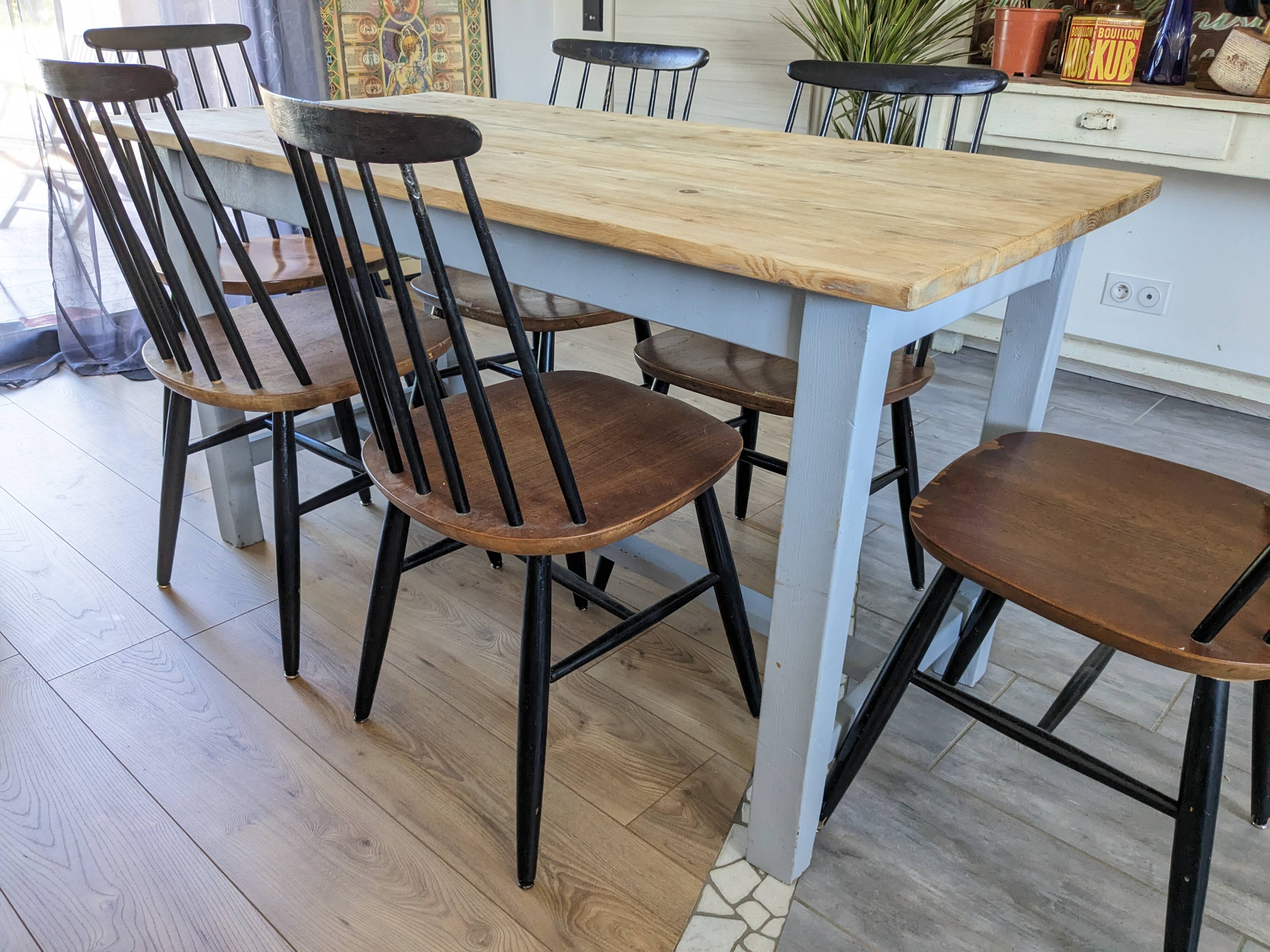 Sky blue and light wood farm table early 20th century 138 cm