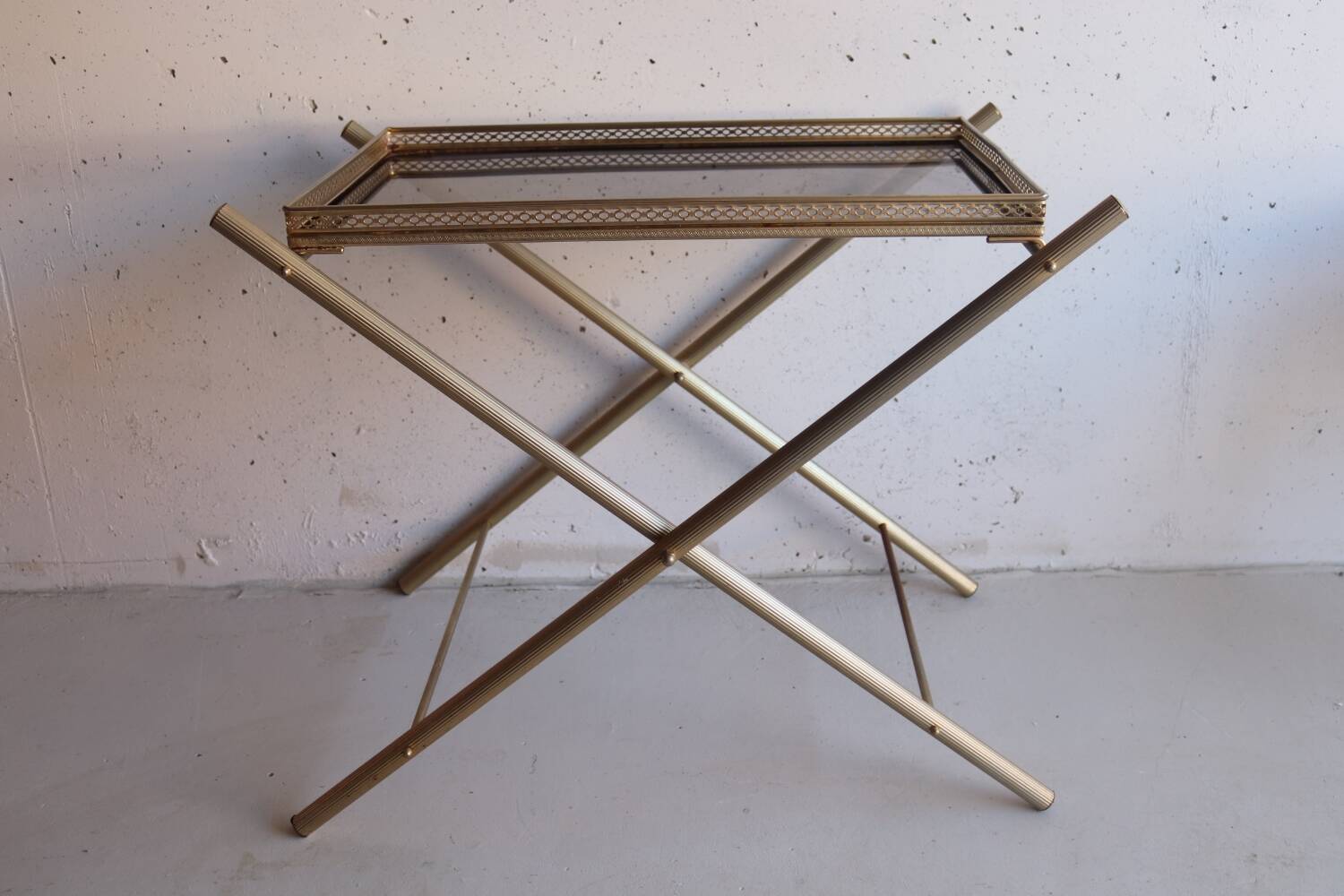 Serving tray, vintage serving tray in smoked glass and gold metal