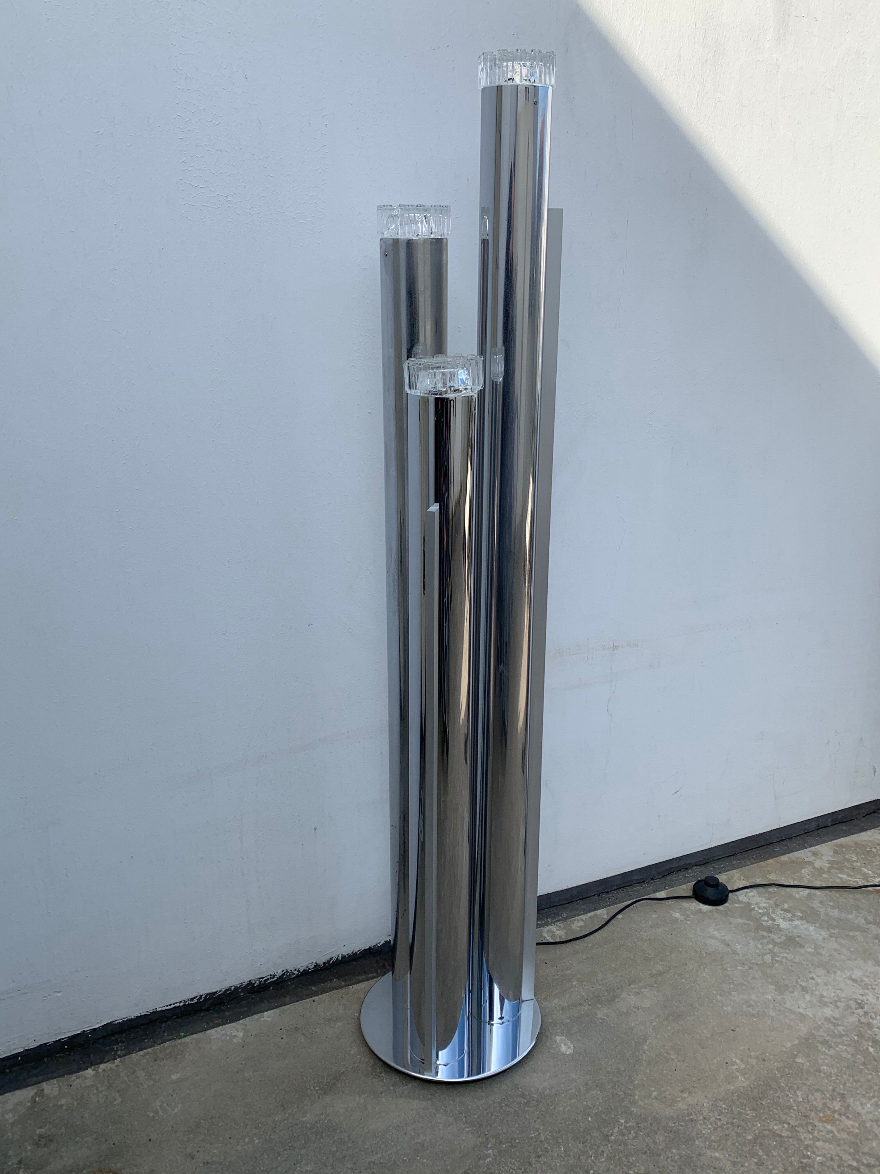 Floor lamp in chrome and glass, 1970