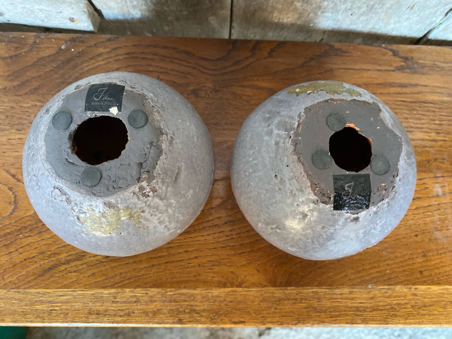 Pair of J-Line Vintage Grey Ceramic Ball Candle Holders #B771