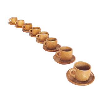 Set of 8 vintage cups and their saucer in sandstone