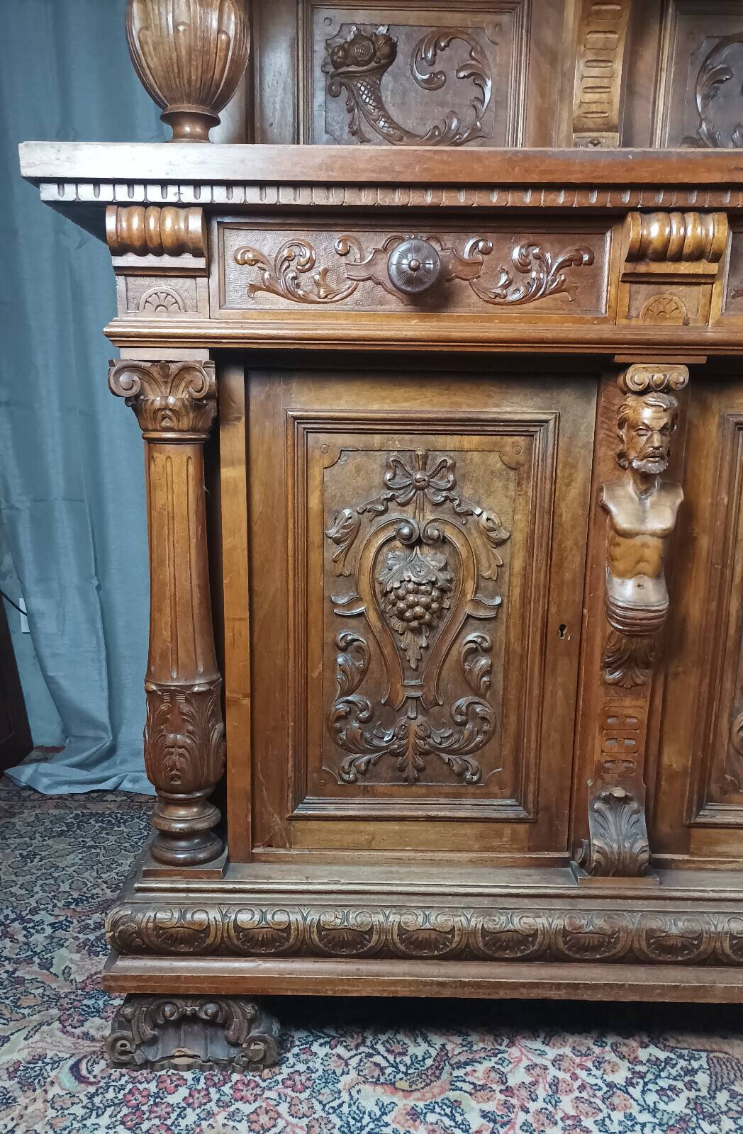 19th-century walnut buffet with two bodies.