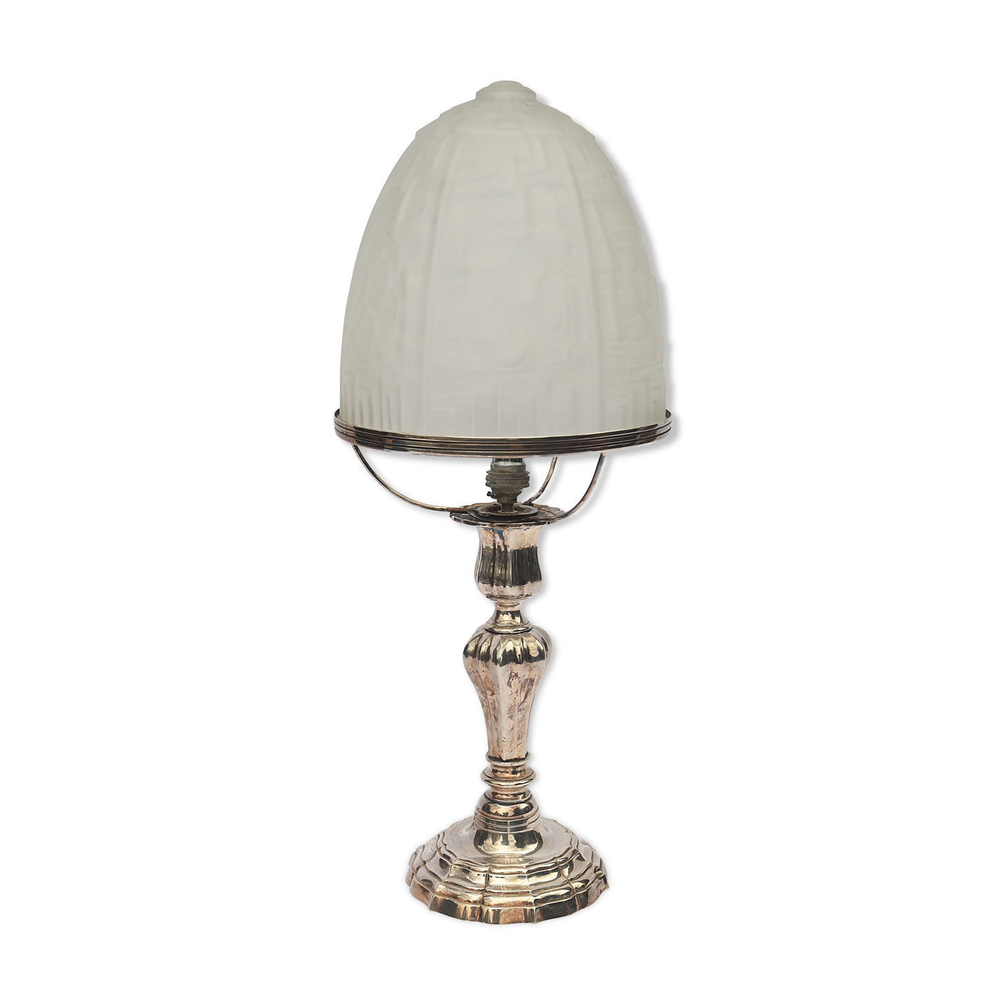 Art Deco lamp in molded glass and silver metal
