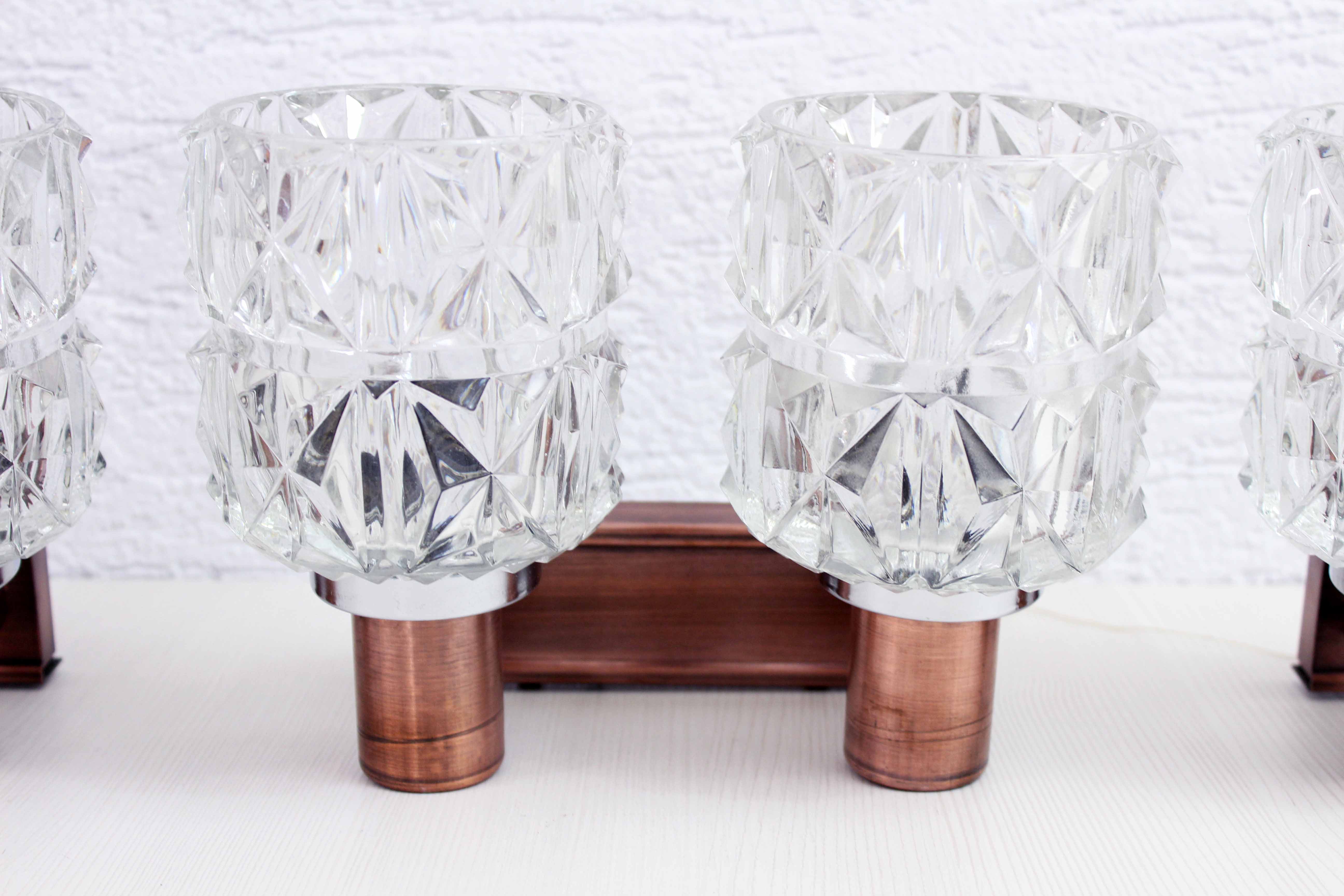 Set de 3 appliques en cuivre et verre
