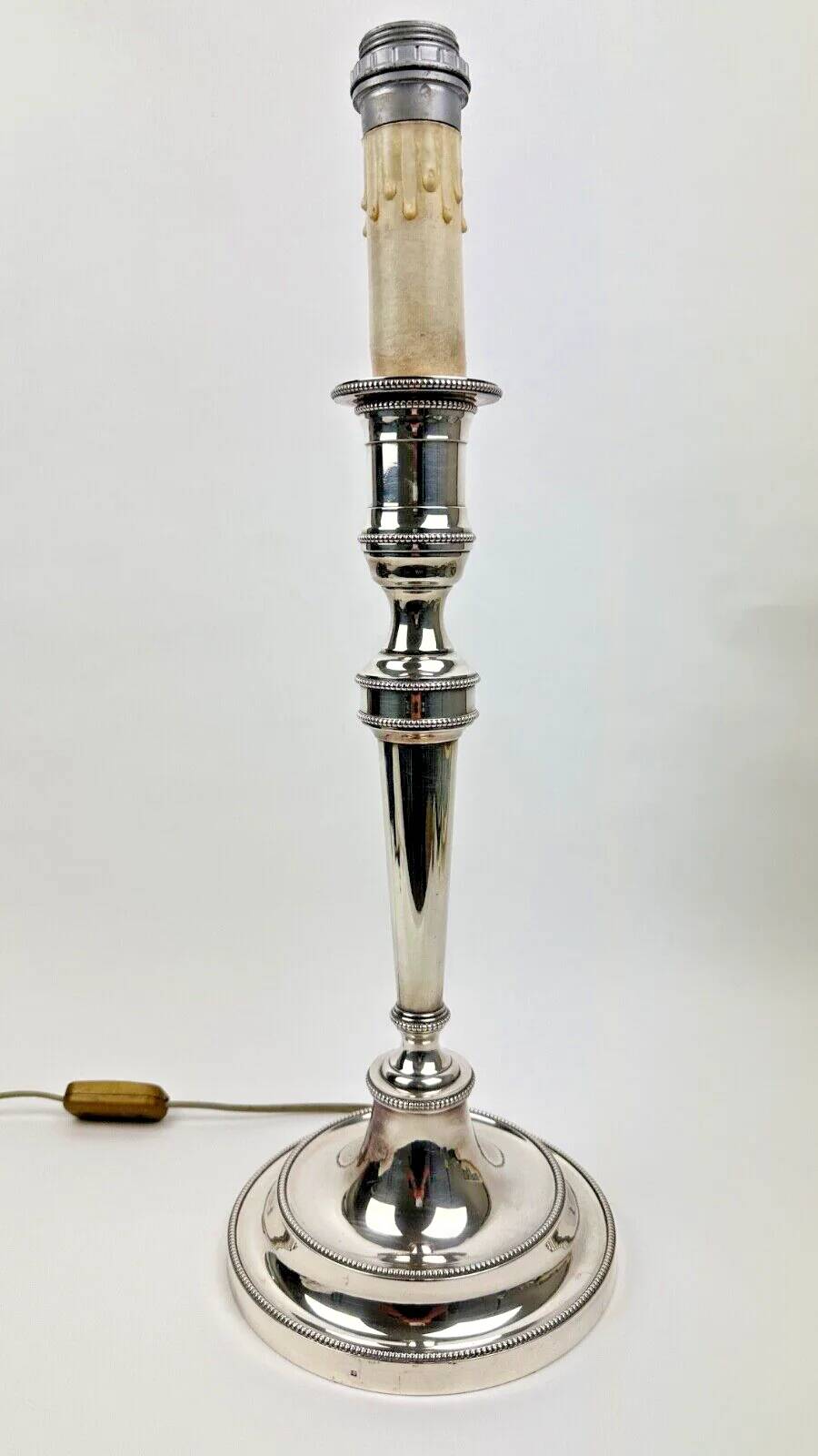 Silver-plated bronze lamp base, candlestick converted into a lamp, H. 53.5 cm