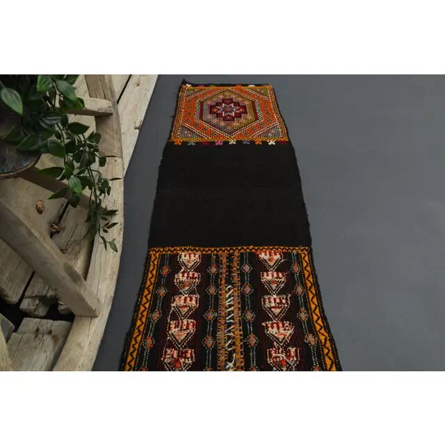 1970s Turkish Oushak Handmade Wool Cotton Brown Runner Rug 50x268